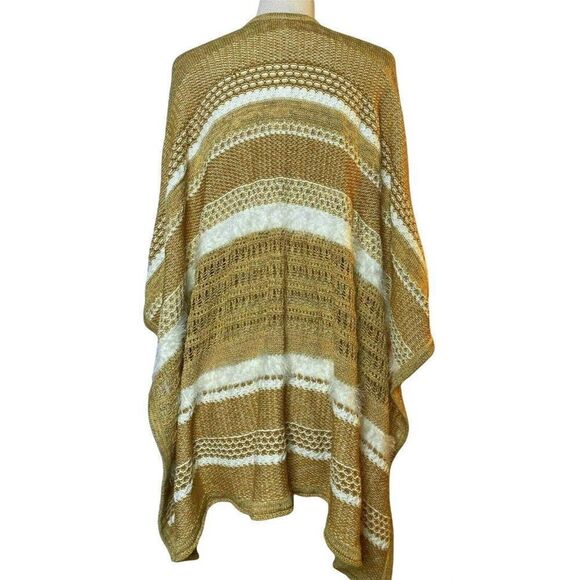Chico's Mya Ruana One Size Fringed Multi Pattern Textured Neutral Combo NEW - Picture 6 of 8